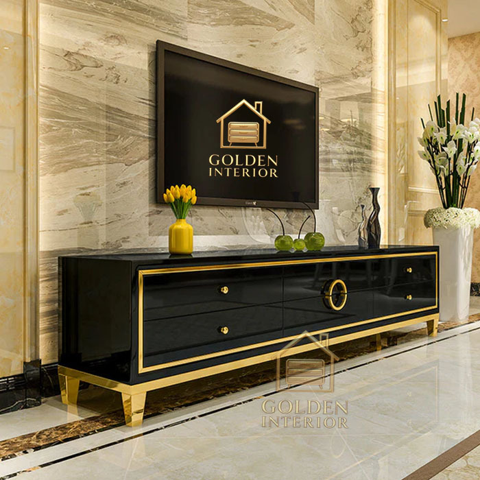 Meja Tv Minimalis | Bufet Tv Minimalis Modern | Rak Tv Minimalis Terbaru Mewah Gold