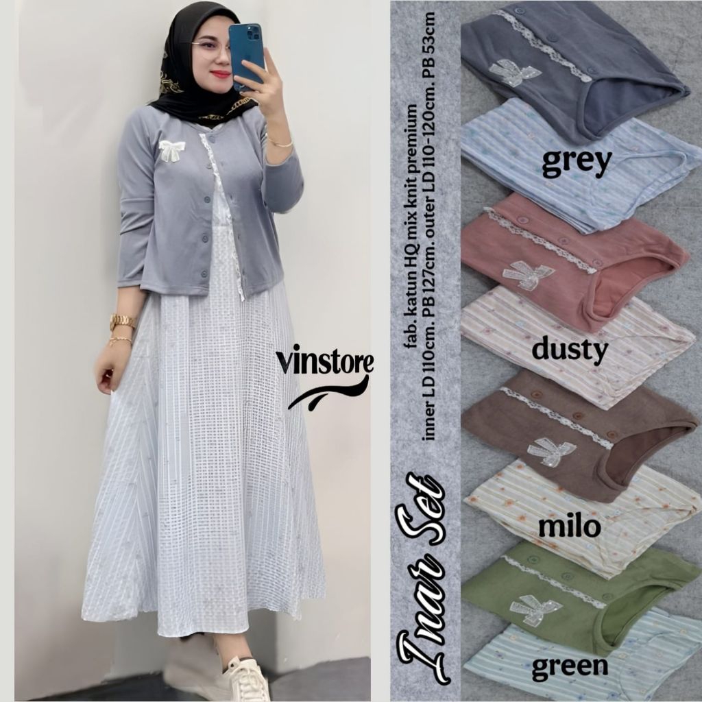 INAR SET SETELAN INNER GAMIS MIDI DAN OUTER CARDI KATUN HQ DAN KNIT PREMIUM