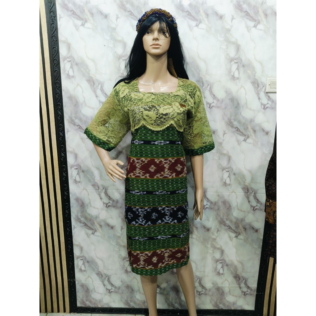 dres tenun Jepara mix brokat hijau