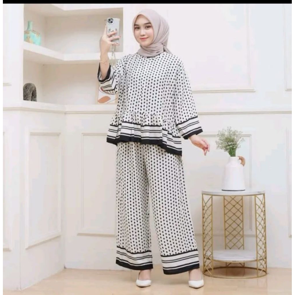 one set rempel kancing lengan 7/8 rayon terbaru