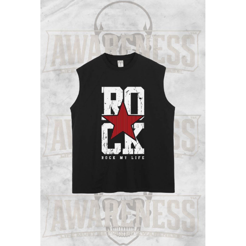 AWARENESS- Tshirt singlet lekbong pria kekinian ROCK STARS hitam keren