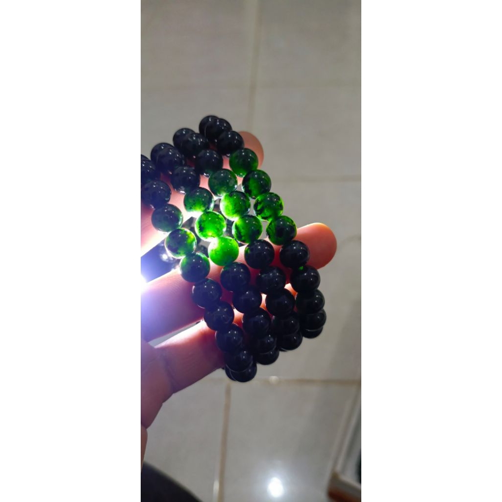 gelang black Jade tembus bulat dimensi 10mm original asli aceh