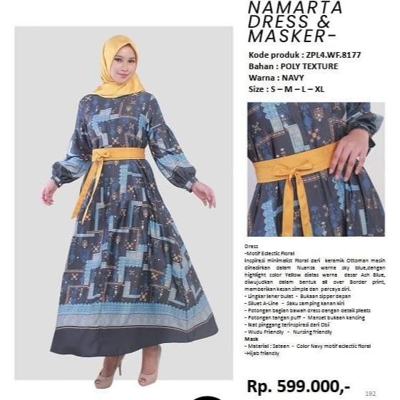 Zoya Namarta Dress & Masker - Gamis Muslim Wanita - Pakaian - Baju Muslim