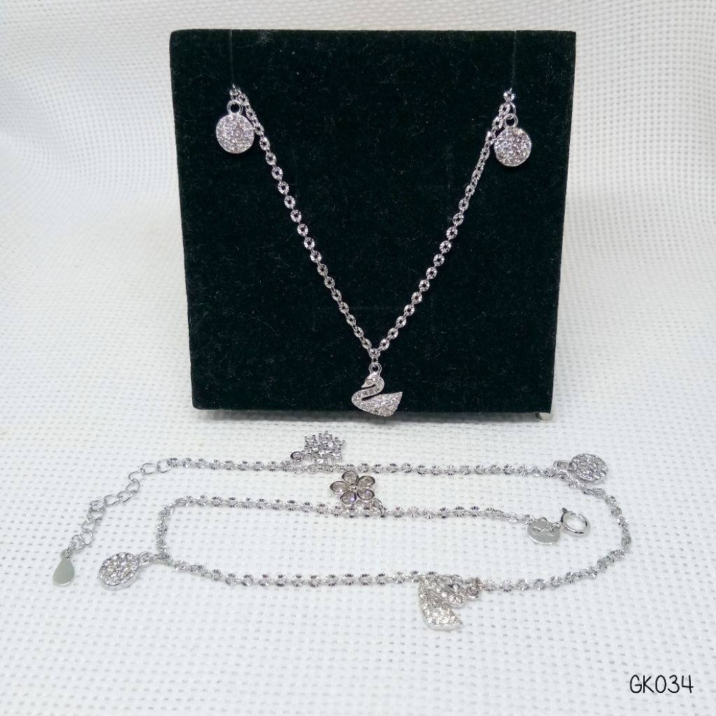 Gelang Kaki Dewasa Rantai Nori Ukir Swan Snowflake Perak Asli 925 Lapis Mas Putih - GK034 Anak Remaj