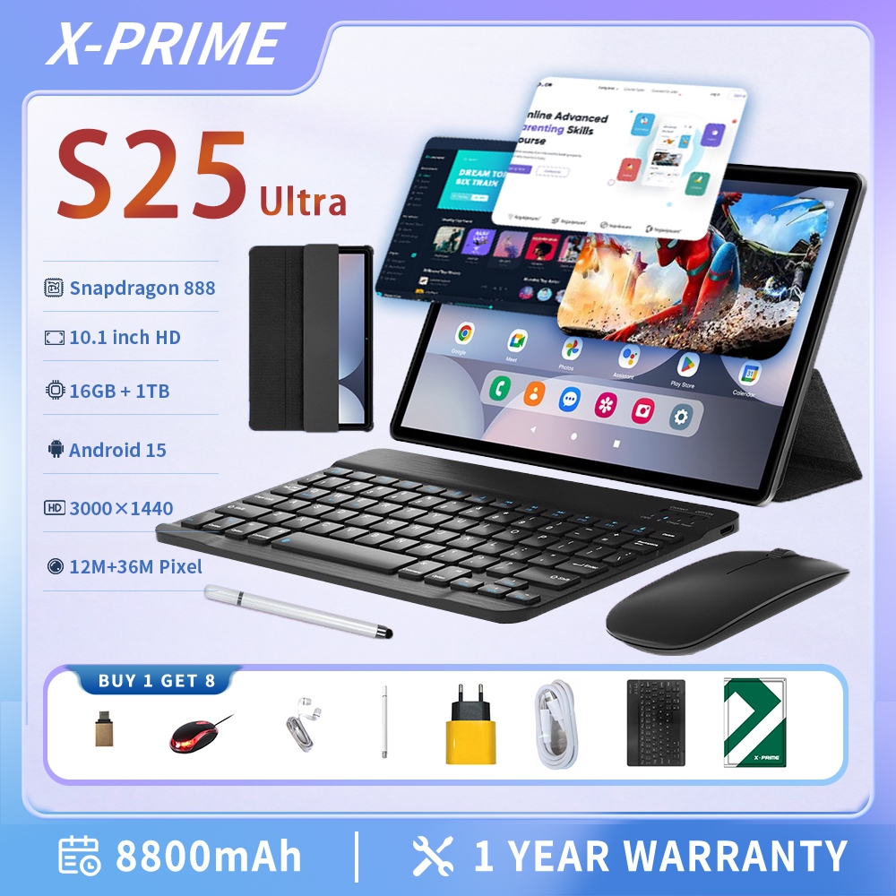 [COD] X-PRIME 2025 Tablet  5G Baru tab S25 Ultra i Pad|10.1 8 inch HD|16GB+1TB ROM|Android 15|Dual S