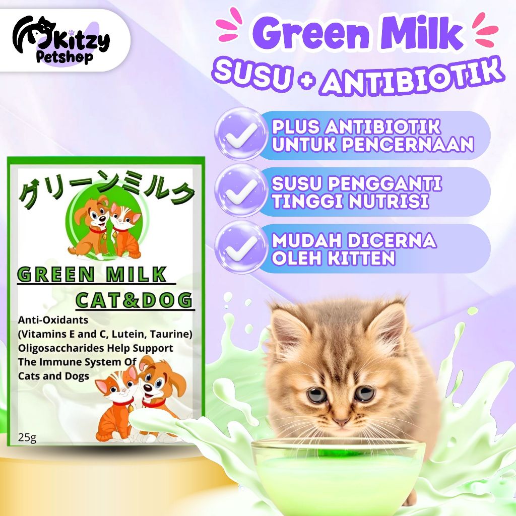 Susu Kucing Anjing Plus Antibiotik Pengganti Nutrisi Green Milk KITZY