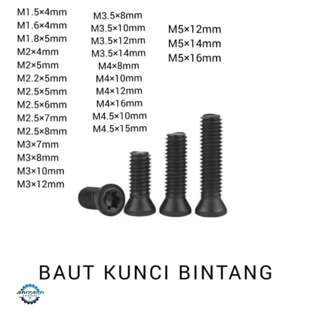 Baut Holder Bubut Baut Insert Baut Facemill Baut Kunci Bintang M1.5 M1.6 M1.8 M2 M2.2 M2.5 M3 M3.5 M