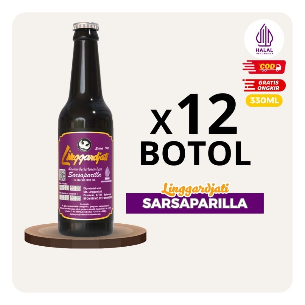 [12PCS] Limun Linggardjati Sarsaparilla 330ml | Linggar jati Halal Termurah