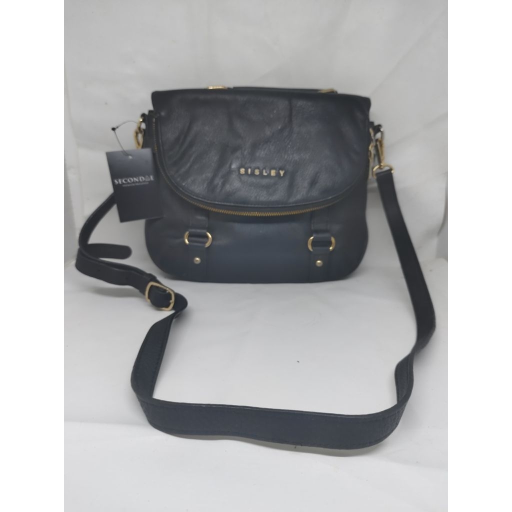 tas sling sisley hitam preloved kulit asli