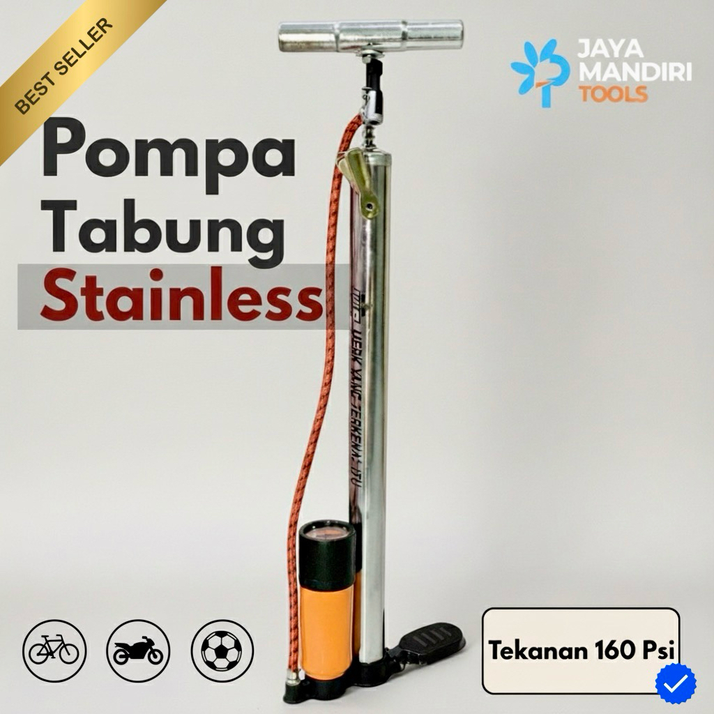 Pompa Ban Stainless / Pompa Besi Model Tabung / Pompa Ban Tabung Meter Sepeda Motor Mobil / Kompa Ta