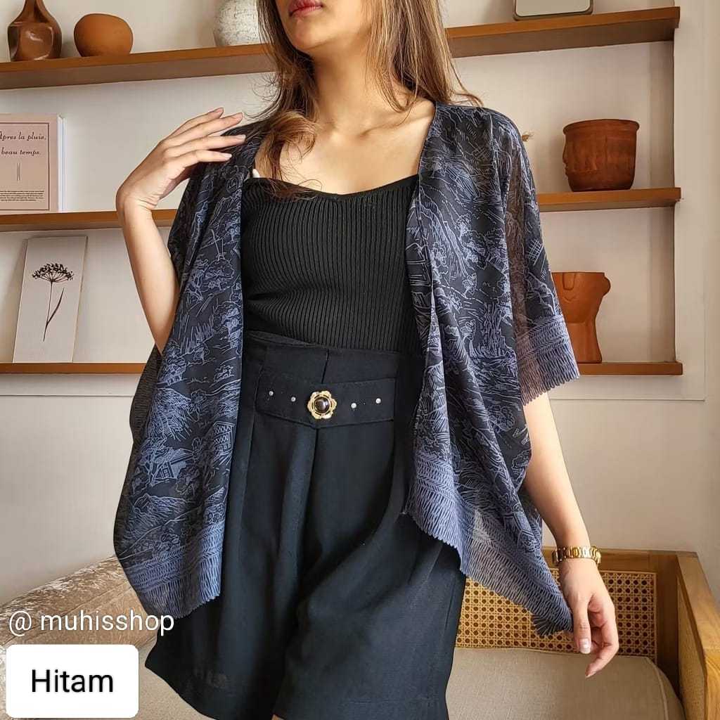COD OOTD Outer Scarf Merah Putih Motif Batwing Voal Premium Over Size