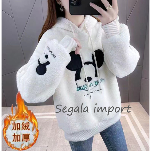 Baju winter wanita sweater bulu musim dingin import mantel tebal suhu minus mickey