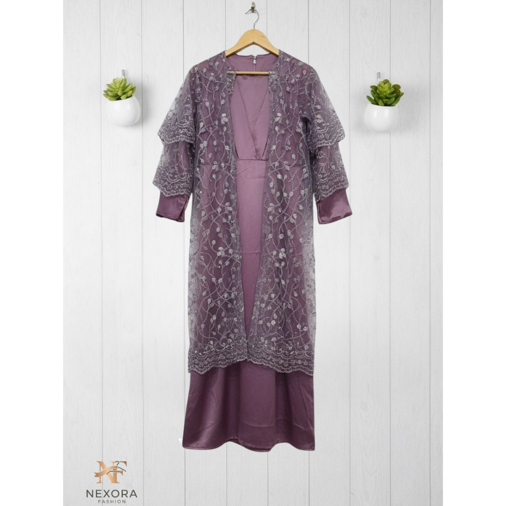 Nexora.Fashion Gamis Kondangan Mauve Anggun Brokat Dress