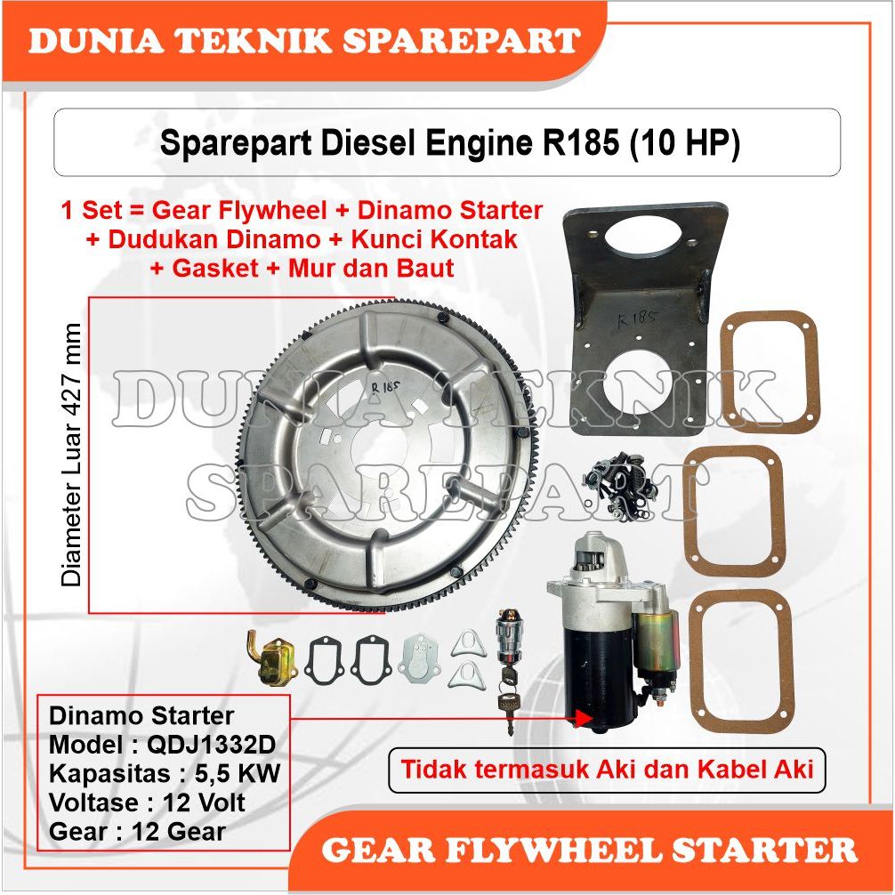 R185 GEAR FLYWHEEL STARTER / GIGI STARTER RODA GILA UNTUK MESIN DIESEL 1 CYLINDER