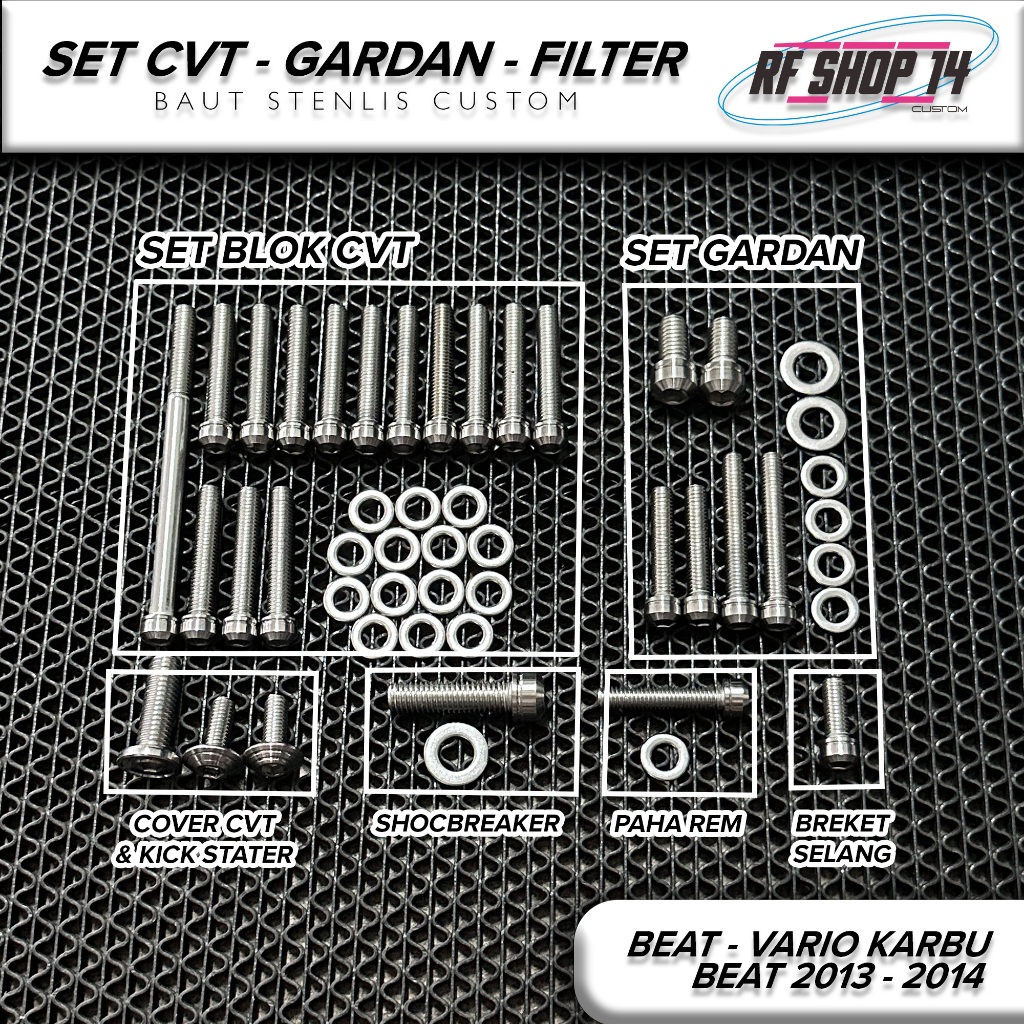 BAUT SET CUSTOM CVT GARDAN FILTER BEAT KARBU VARIO KARBU BEAT 2013 2014 STENLIS 304 CUSTOM CNC BUBUT