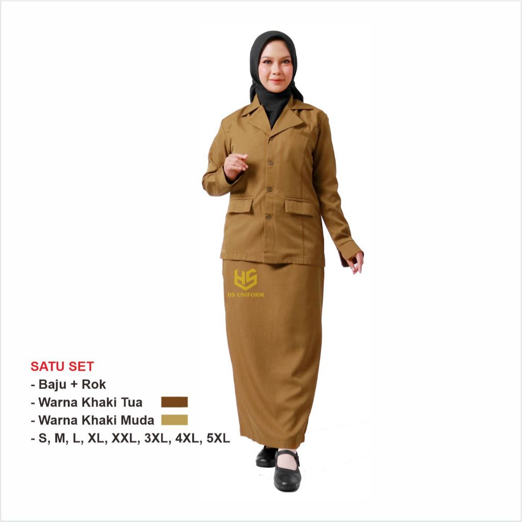 Seragam PNS Wanita Seragam PDH Wanita Keki Tua dan Keki Muda Bawahan Rok Model Kemeja Saku Bawah PNS