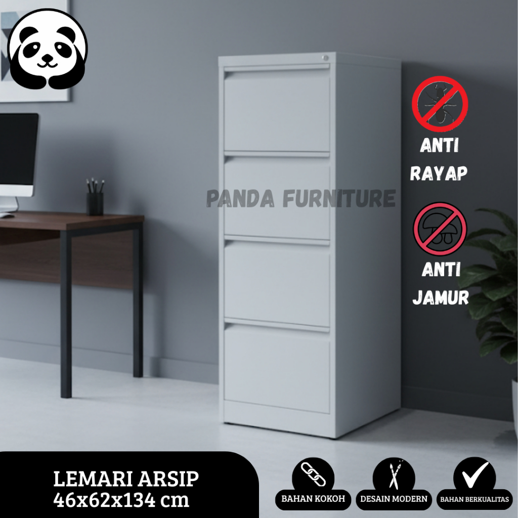 LEMARI ARSIP BESI 4 LACI PUTIH FILLING CABINET KANTOR - LEMARI BESI FILLING CABINET MULTIFUNGSI - LE