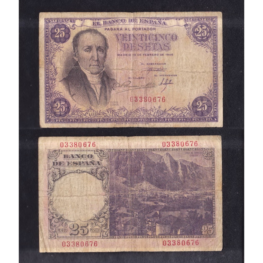 Uang kertas asing Spanyol 25 Pesetas tahun 1946
