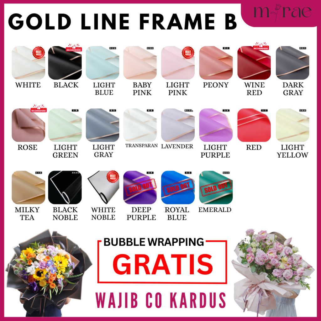 [1 PACK] GOLD LINE FRAME GRADE B KERTAS BUKET BUNGA CELLOPHANE FLOWER WRAPPING cellophane murah