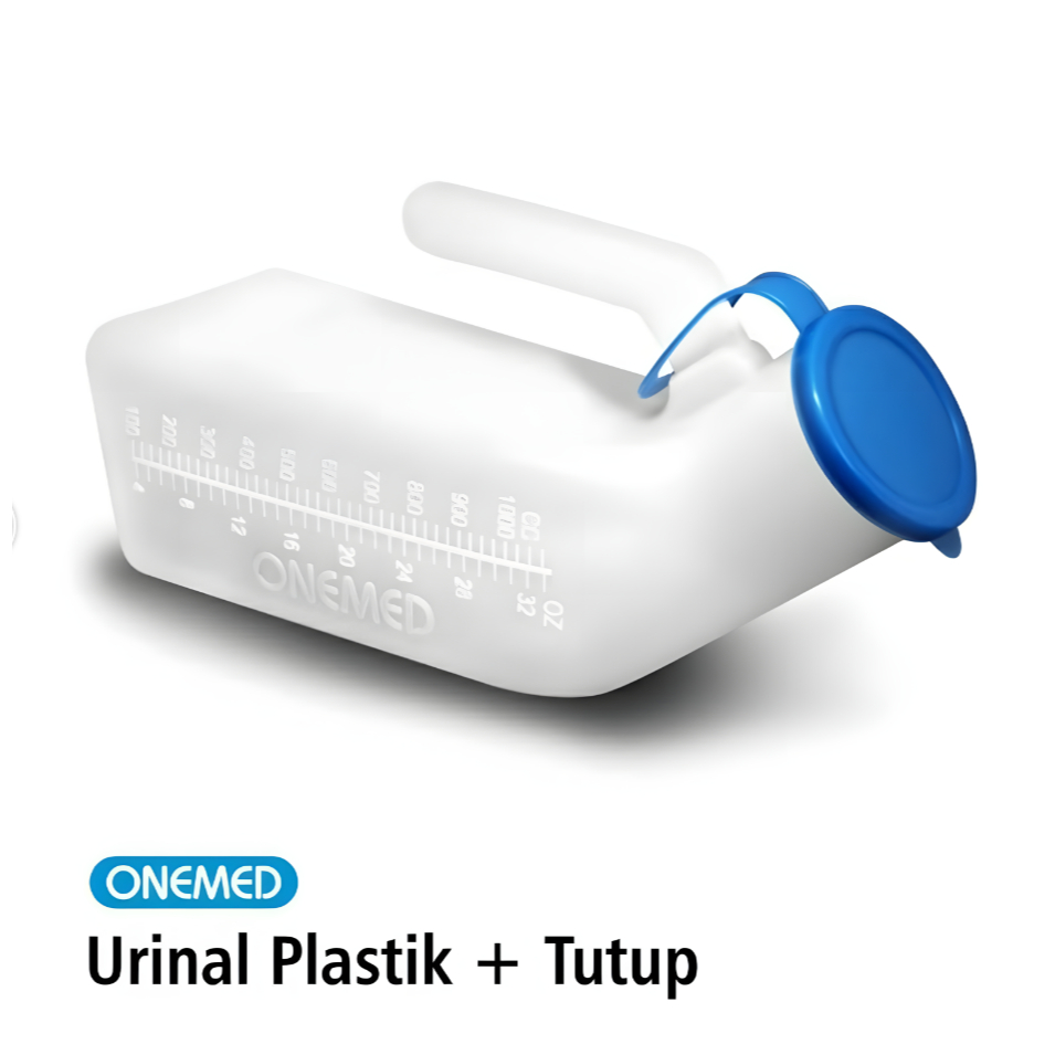 Onemed Urinal Plastik Kotak dengan Tutup Skala Jelas Kapasitas Besar 1000ml