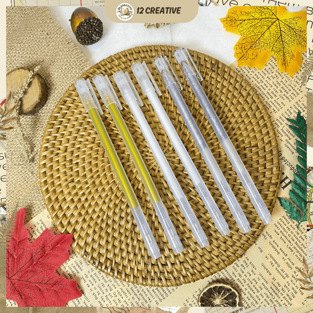 [12 Creative] Pulpen Tinta Samoyed Pulpen Gel Tinta Emas / Silver / Putih Metalic Pen