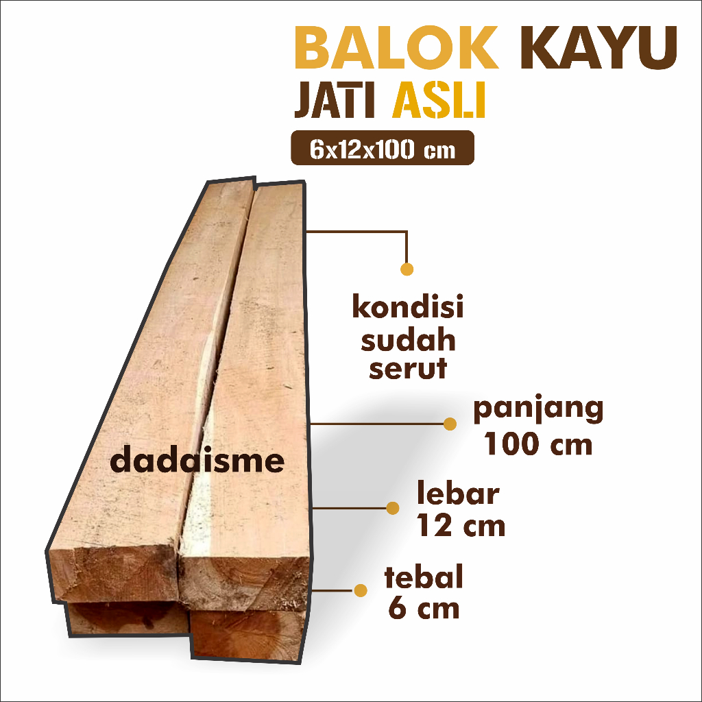 Balok Blandar 6x12x100 cm Kayu Jati Asli Allgrade Bahan Material Bangunan Kondisi Serut Rapi - dadai