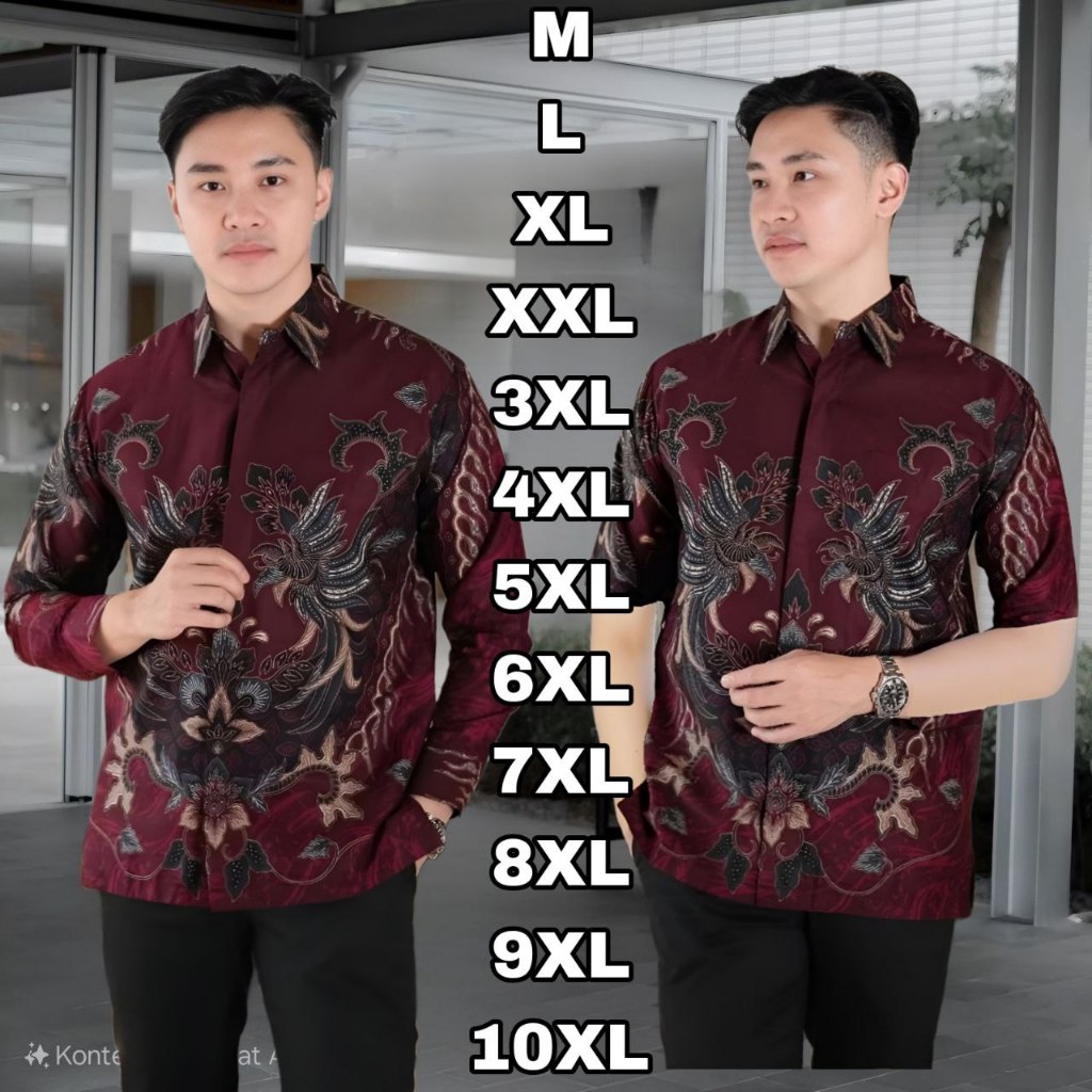 KEMEJA BATIK PRIA BALARAJA WARNA MARON JUMBO SIZE M L XL XXL 3XL 4XL 5XL 6XL 7XL 8XL 9XL 10XL