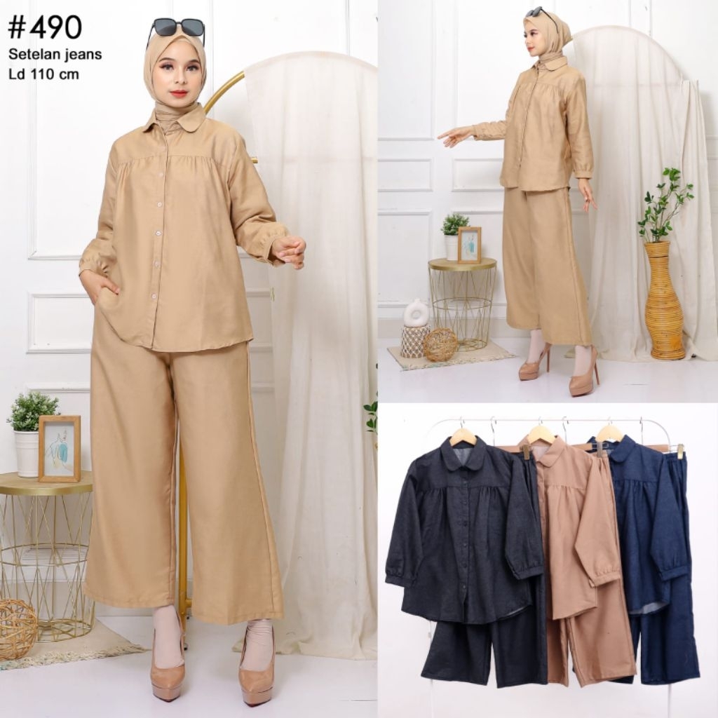 Setelan Celana Kulot Bahan Jeans Wanita