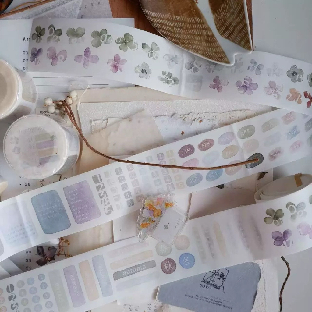 Jeenzaa Zoey Washi Tape - day by day . a letter of spring . watercolor pattern . 4 leaf clover journ