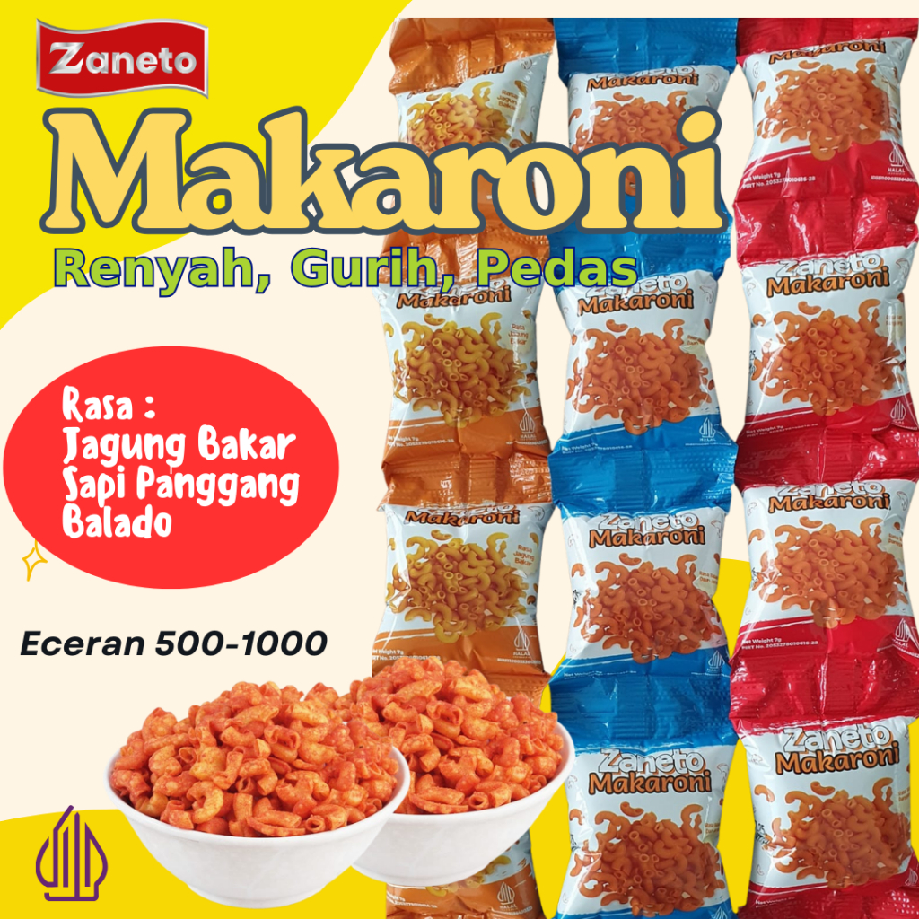 Makaroni Renceng Eceran 500-1000 Kemasan Eceran | Snack Renyah, Gurih, Lezat