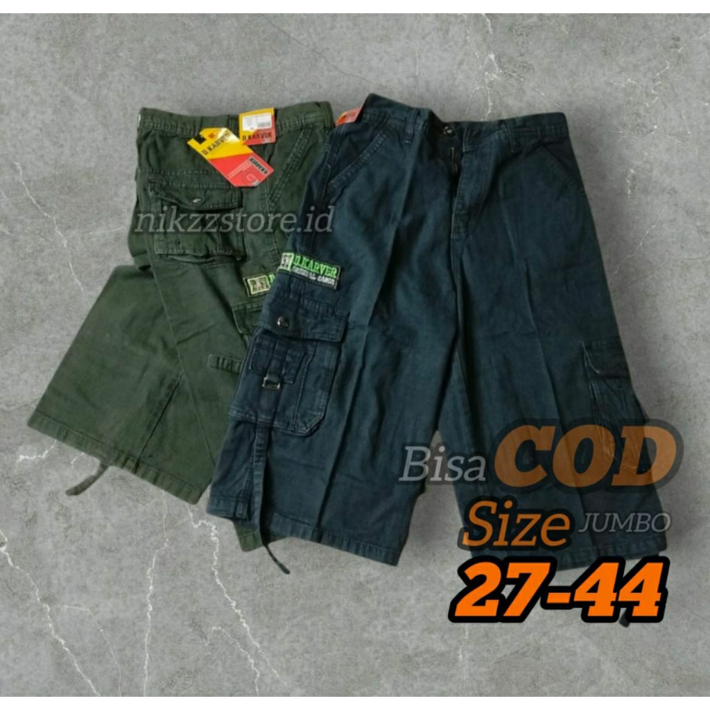 Celana Cargo Pria Pendek Bahan Jeans Denim Model Kempol Gunung Size 27-44 Big Size Jumbo