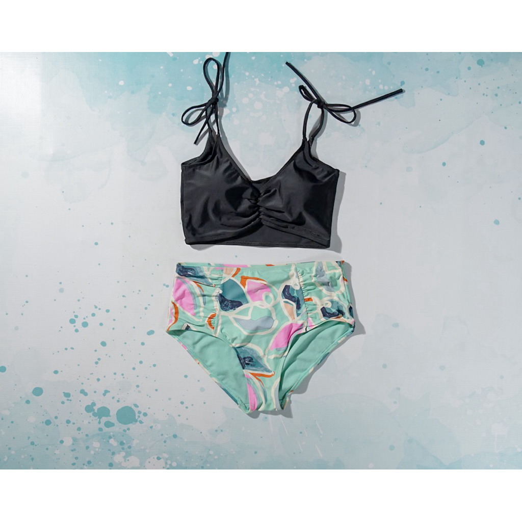 2 corak bikini cropped celana motif highwaist premium