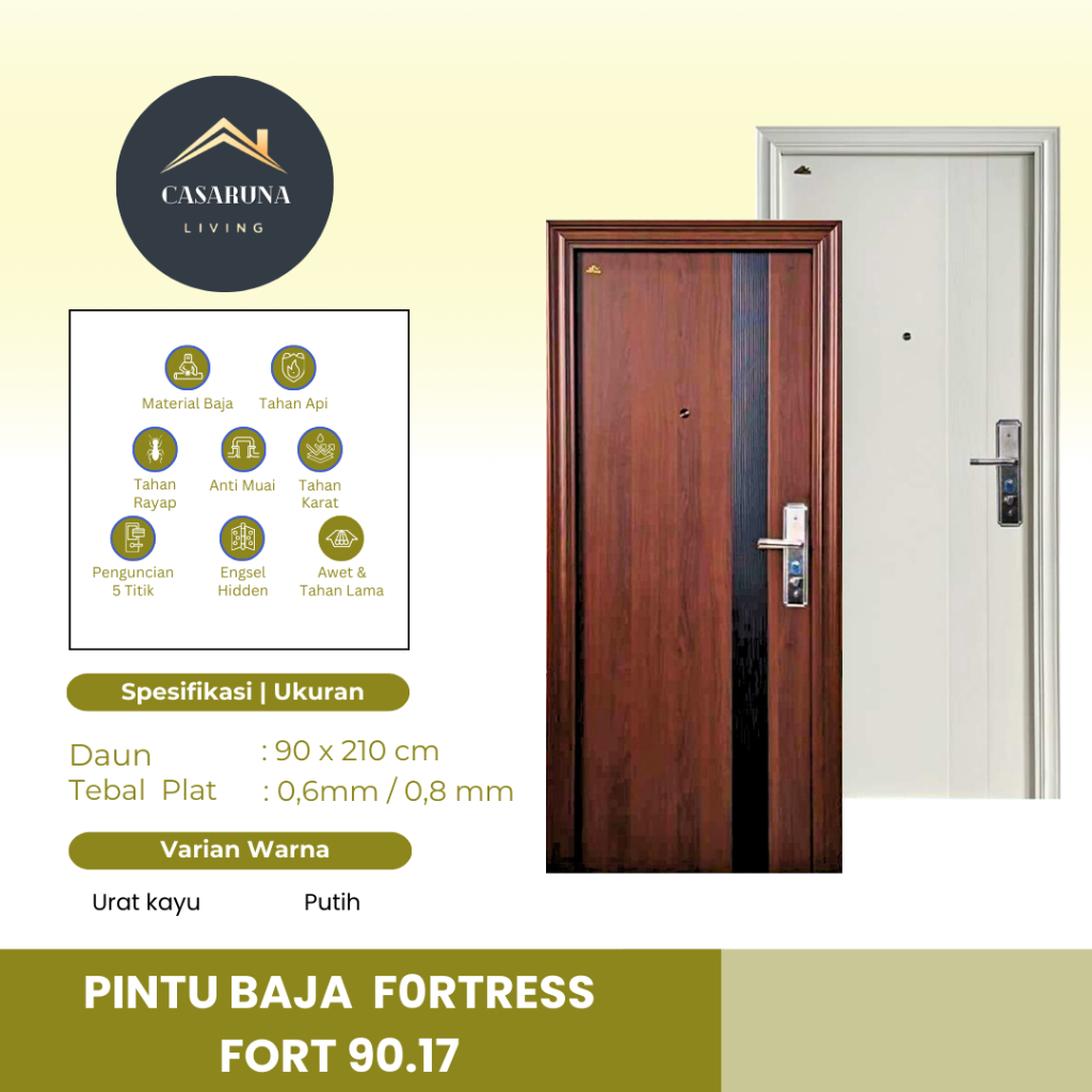 FORTRESS TYPE FORT 90.17. pintu baja ukuran 90 x 210cm, anti rayap, modern, minimalis