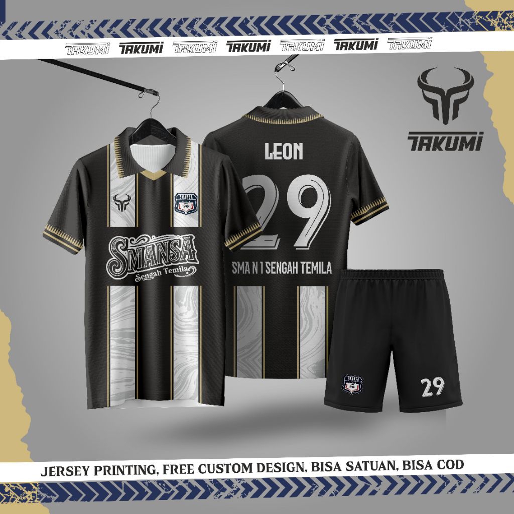 Satu stel Jersey printing celana warna hitam. celana Sablon DTF. Jersey mini soccer, Jersey voli mur