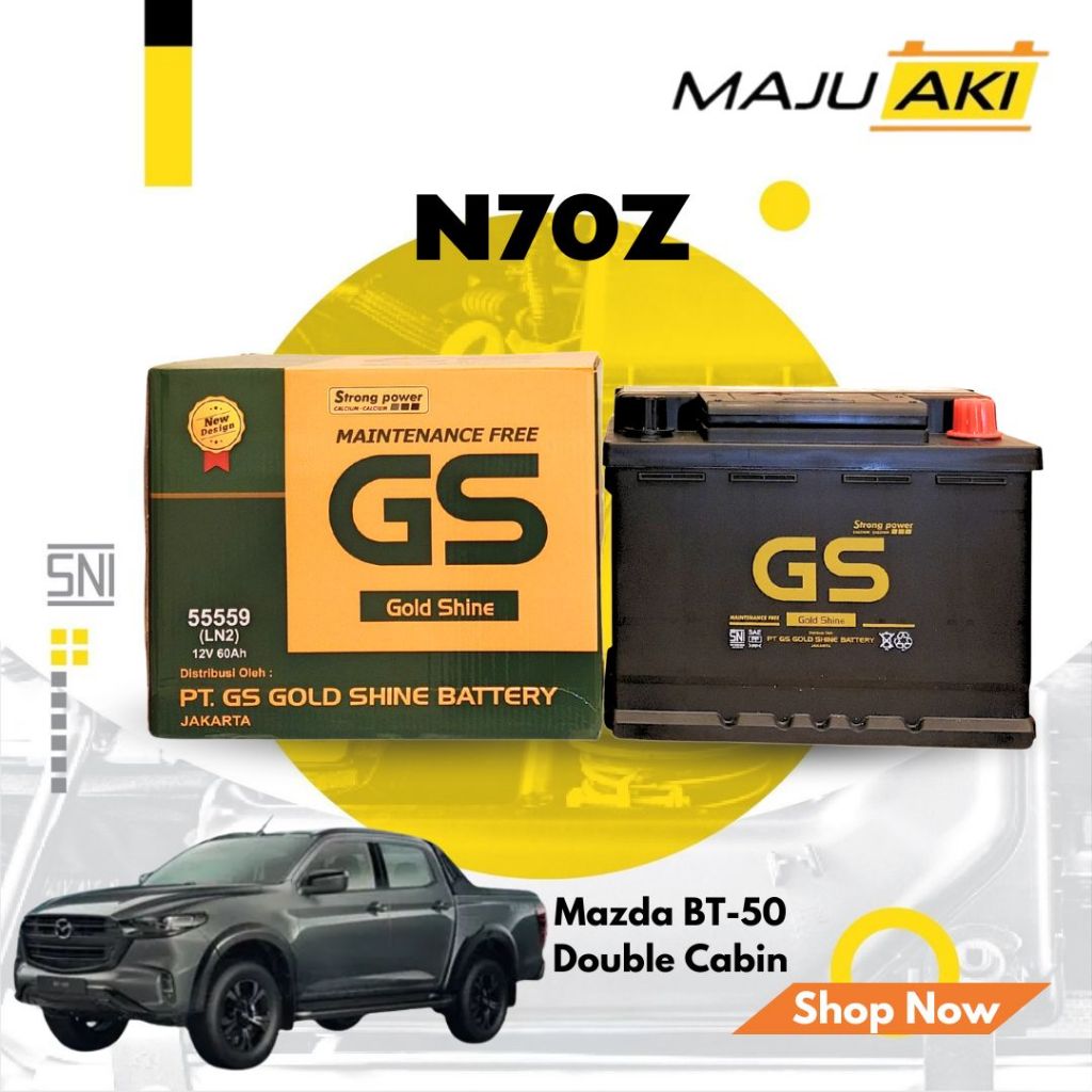 Aki Mobil Mazda BT-50 Double Cabin Aki Kering GS Gold Shine MF N70Z 12V 80Ah