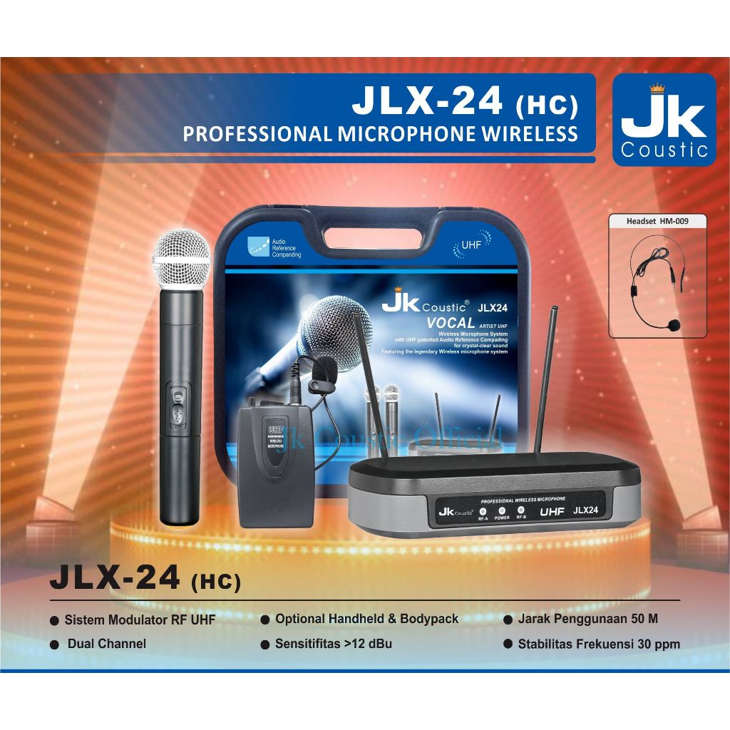 Microphone Wireless JLX 24 HC JK Coustic Mic JLX 24
