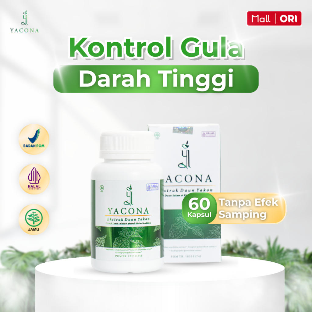 Yacona Obat Gula Darah Tinggi Ampuh Turunkan Gula Darah Anda 1 Botol 60 Kapsul BPOM Halal MUI