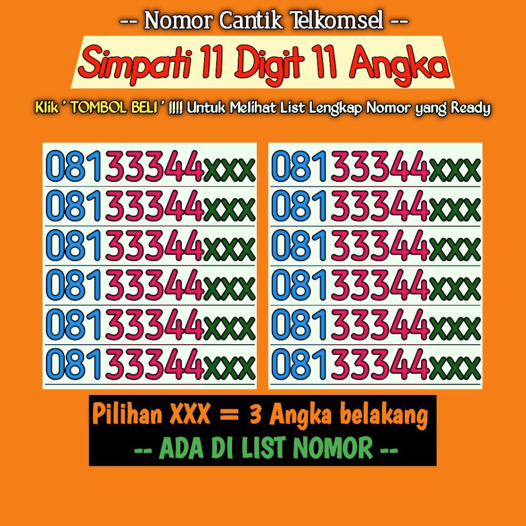 Nomor Cantik Telkomsel Kartu Perdana 11 Digit Simpati Sebelas Angka 0813 Nomer  0812
