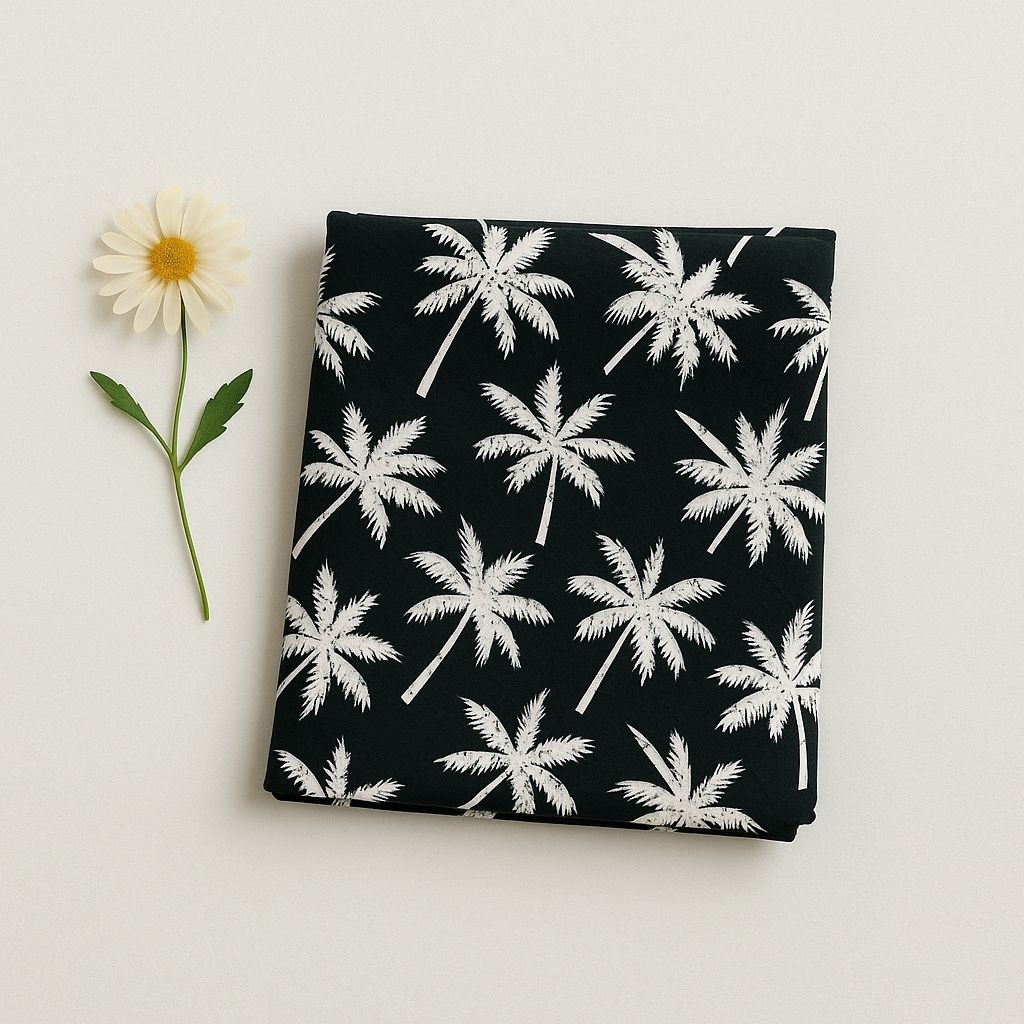 Kain Katun Rayon Paris Motif Daun Kelapa / Kain Katun Rayon Premium Bahan Adem Lembut Murah Meteran