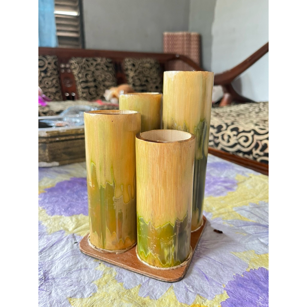 kerajinan bambu tempat sendok-vas bunga-tempat pensil unik