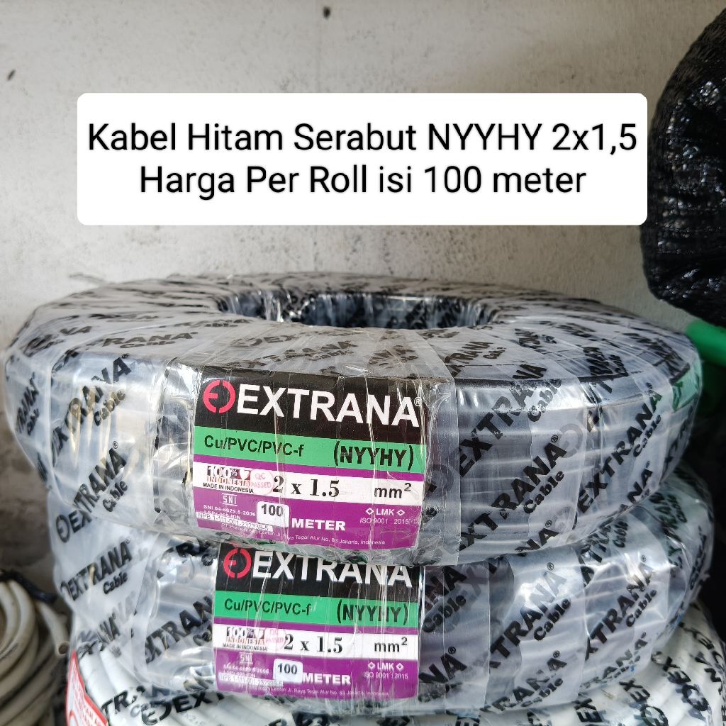 PER ROLL isi 100 meter Kabel NYYHY Hitam Serabut Extrana 2x1,5 2x1.5 SNI