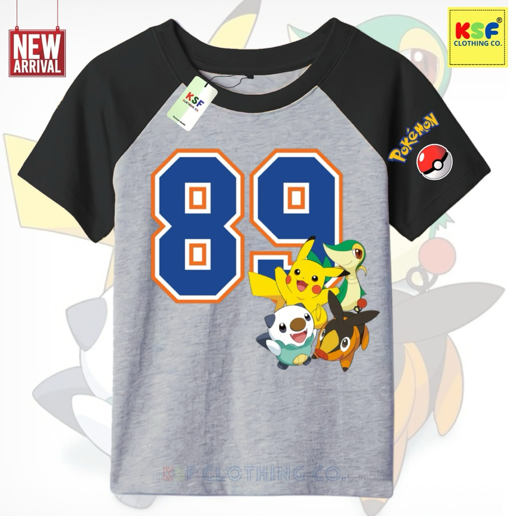 KSF - KAOS ANAK ANGKA RAGLAN POKEMON (1-8T) / Atasan Baju Kaos Anak Laki-laki & Perempuan Unisex