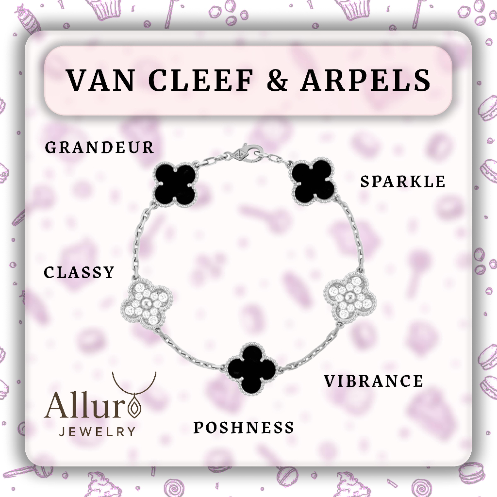 【Emas Asli 18K 100%ORIGINAL】Gelang Emas White Gold Motif Bunga Black Onyx Women's Bracelet / Gelang 