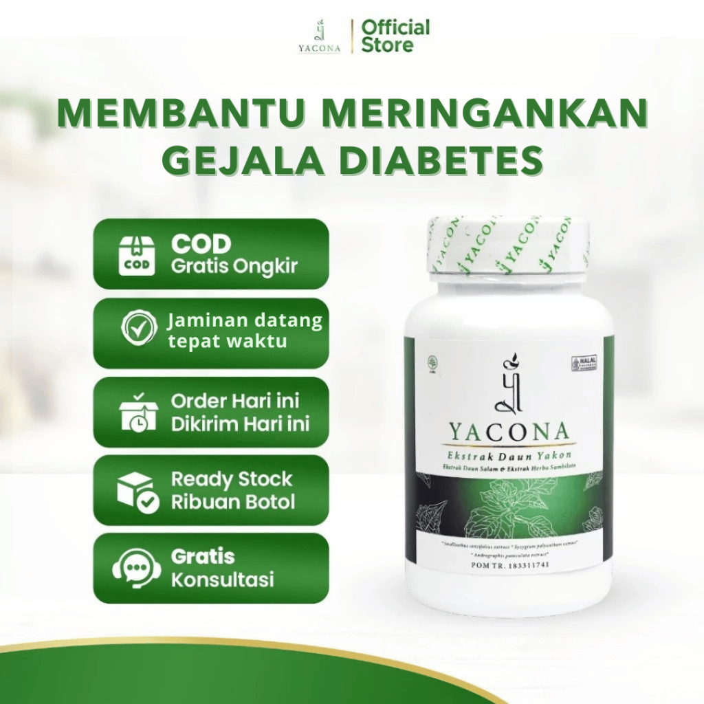 Obat Diabetes Yacona Herbal Meringankan Gejala Diabetes dan Gula Darah Tinggi Isi 60 Kapsul