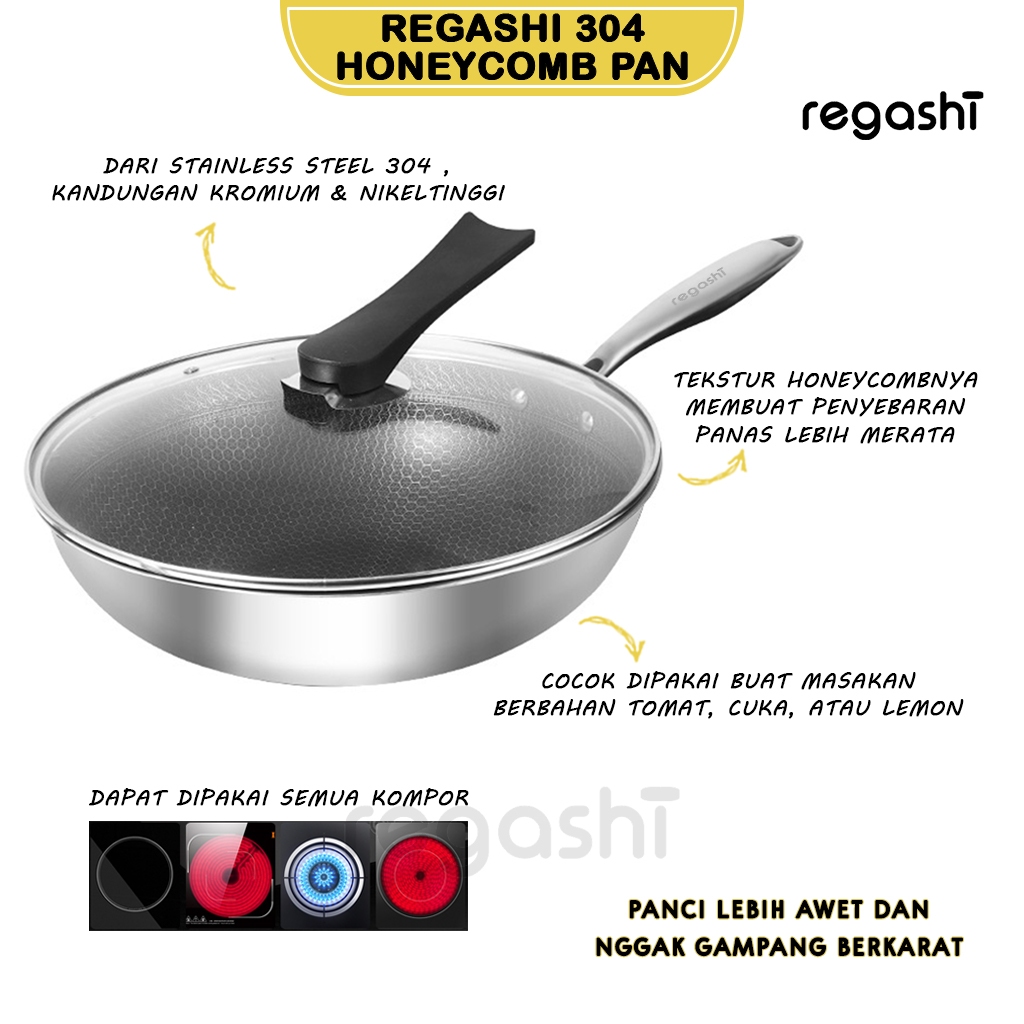 Regashi 304 Honeycomb Pan | Wajan Masak Stainless Steel 304 | Wajan Motif Sarang Lebah