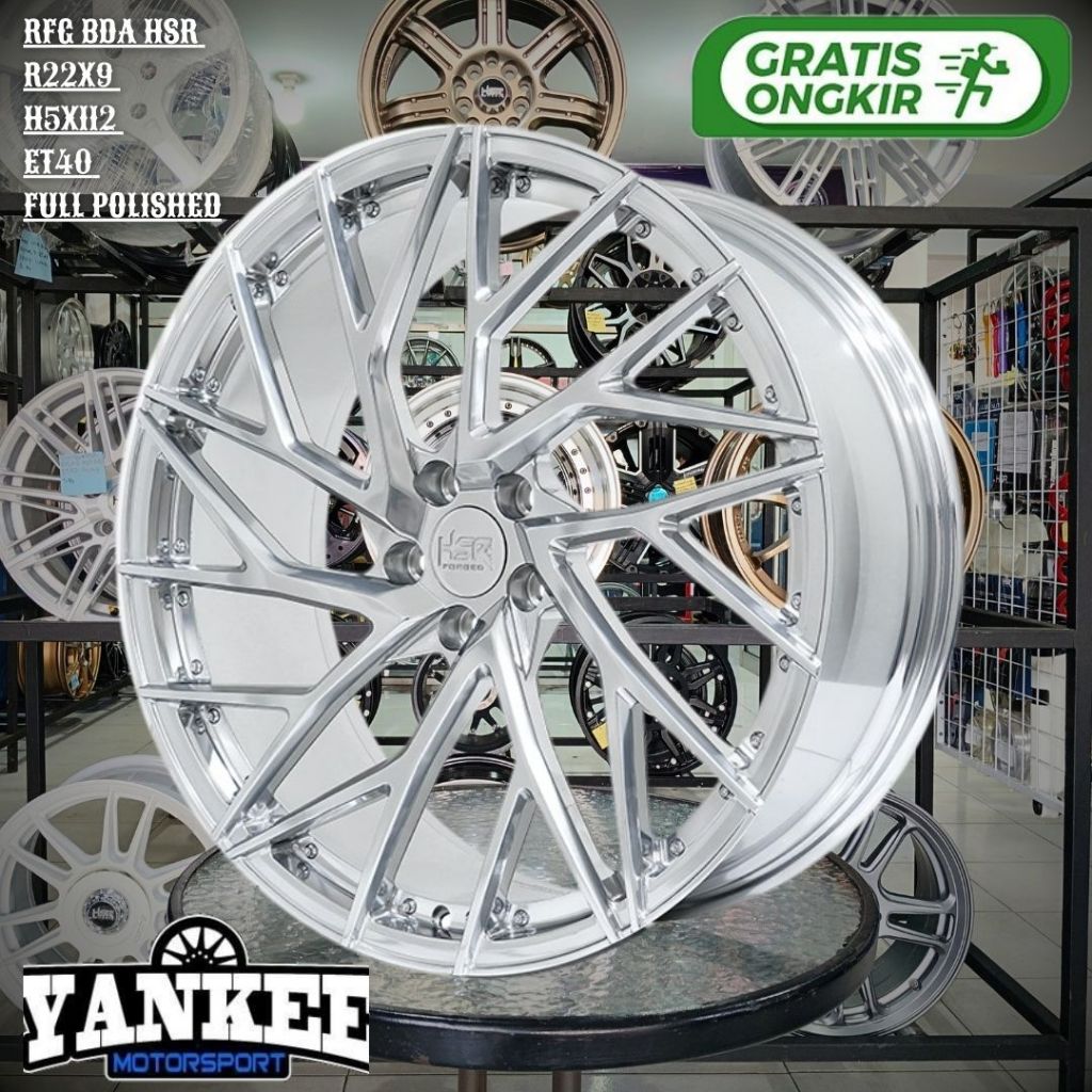 Velg mobil hsr Forged Ring 22 Lebar 9 Lobang 5 PCD 5x112 - HSR RFG BDA R22 ET40 PULL POLISHED