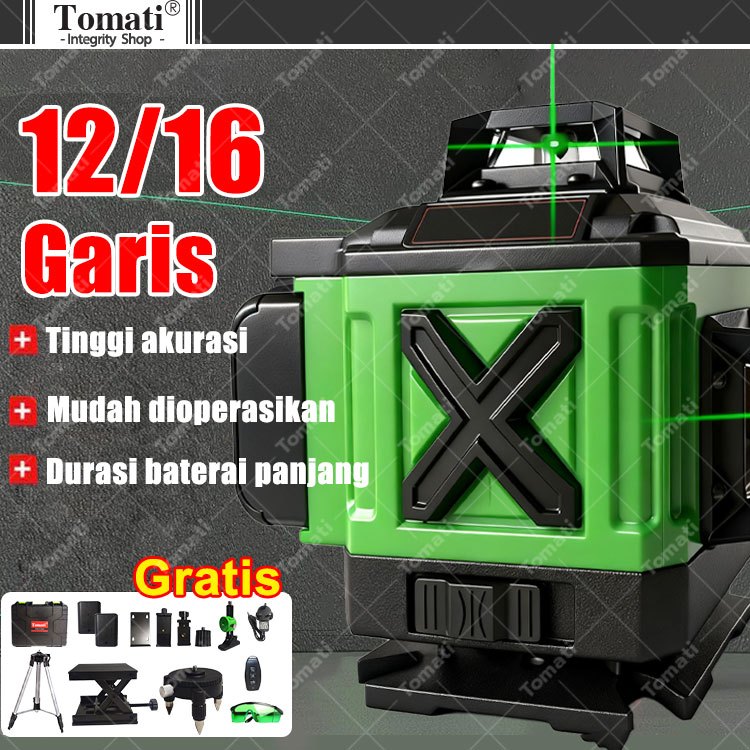 Tomati Waterpass Laser Level Tukang Bangunan Waterpass Digital 12/16 Garis Tingkat Laser Multifungsi
