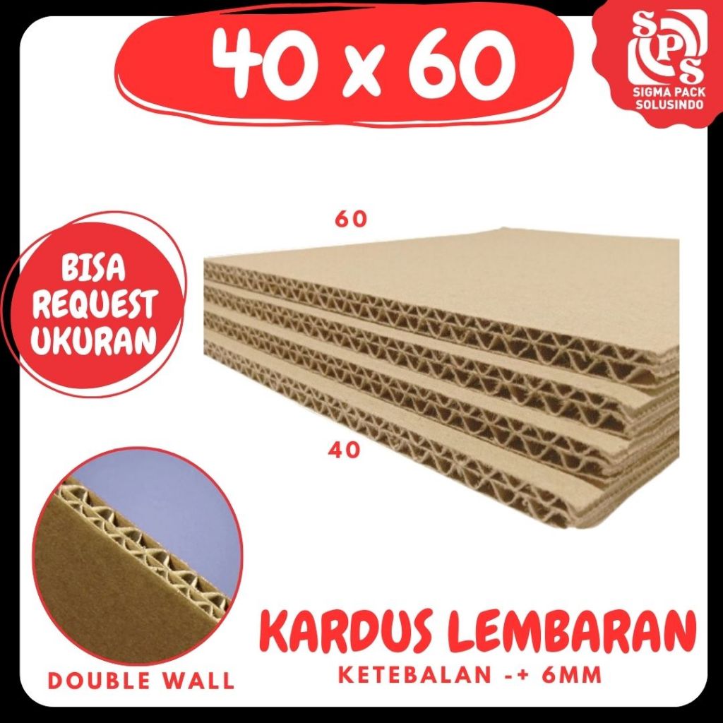 Sheet 40x60 / 40x50 / 40x40 / 40x30 / 40x20 / 40x10 Lembaran Bahan Polos Double Wall Kardus Karton