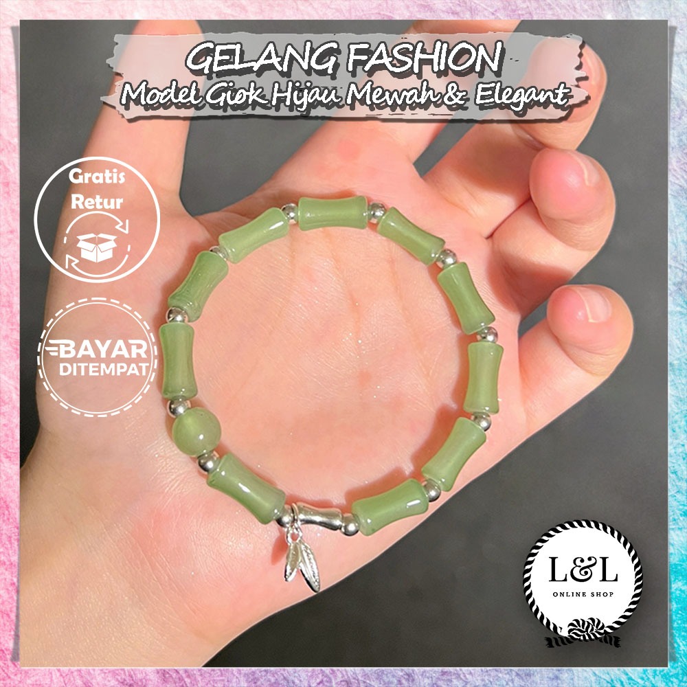 Gelang Batu Giok Hijau Natural Gelang Giok Elegan Aksesoris Fashion Wanita Bernuansa Oriental Gelang