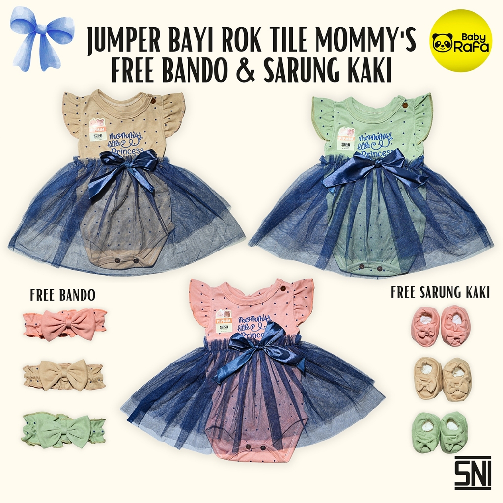 Jumper Rok Tile Mommy's Bayi Perempuan Usia 0-3 Bulan Free Sarung Kaki dan Bando Merk PIP MIM SNI